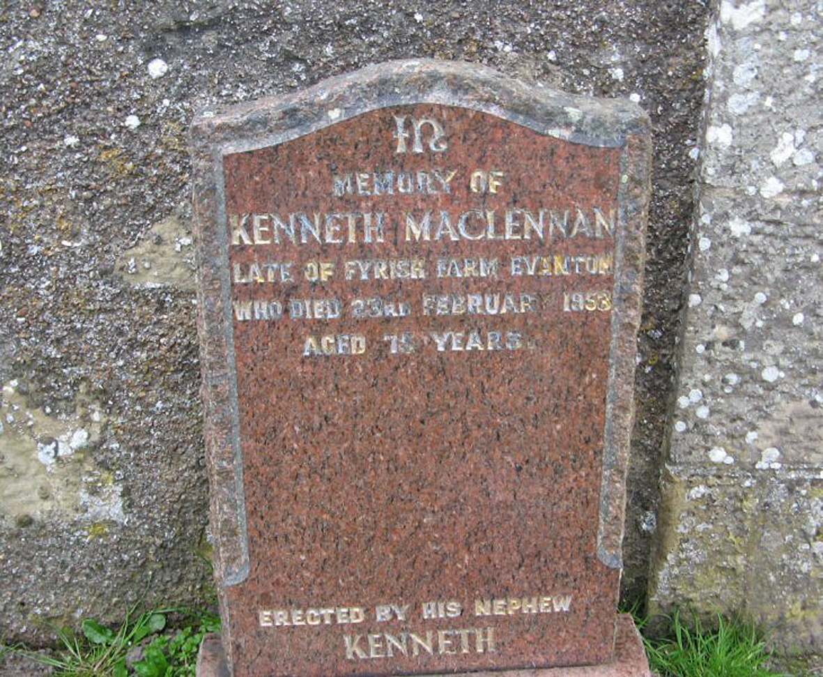 Photo of headstones/Kenneth MacLennan died 1953 MI Kilmuir Easter